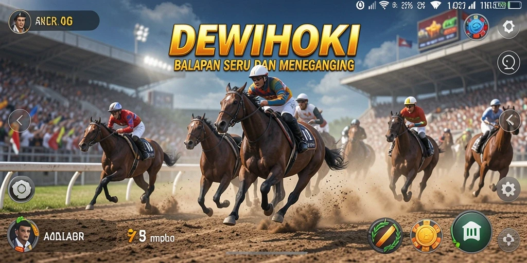 Tampilan gameplay DEWIHOKI yang mendebarkan saat balapan.