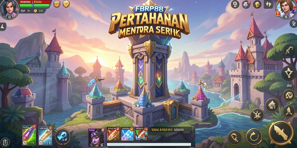 Screenshot gameplay FBRP88 menunjukkan serangan menara yang dramatis.