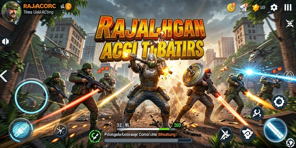 Screenshot gameplay RAJACORC menunjukkan aksi mendebarkan dalam pertempuran.